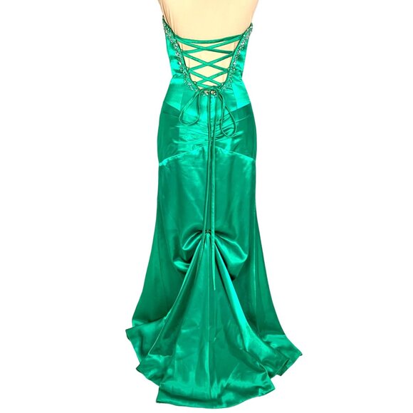 Precious Formal Strapless Sweetheart Neck Jeweled Slit Gown 8 Emerald Prom - Picture 7 of 15